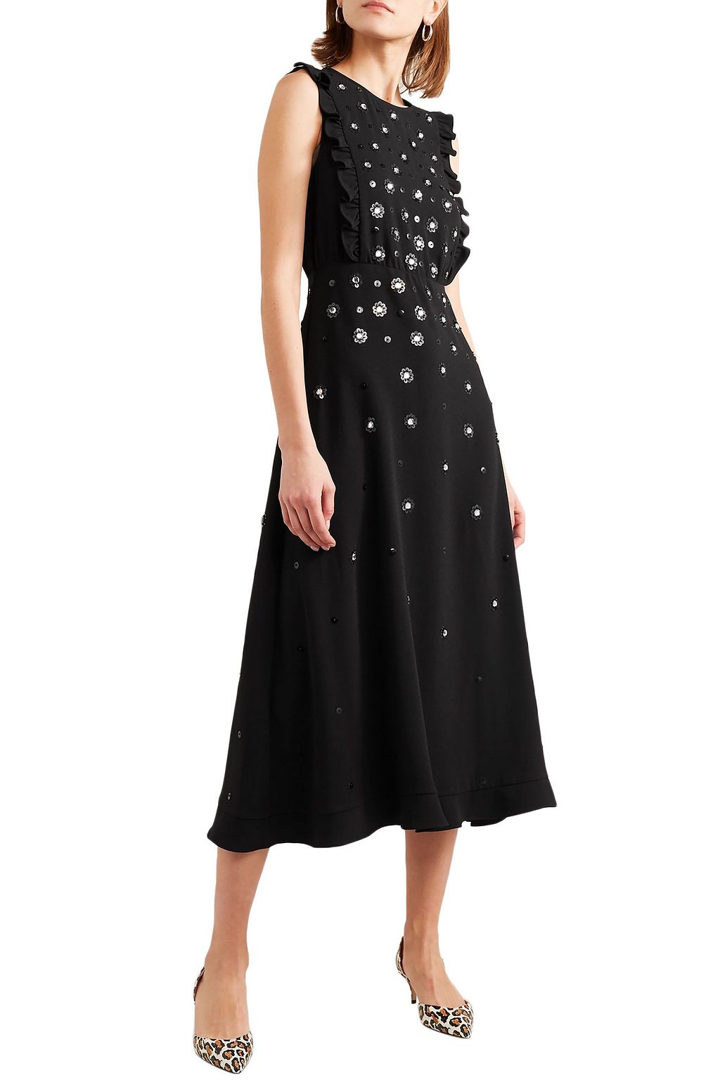 REDVALENTINO Embellished ruffled crepe midi dress