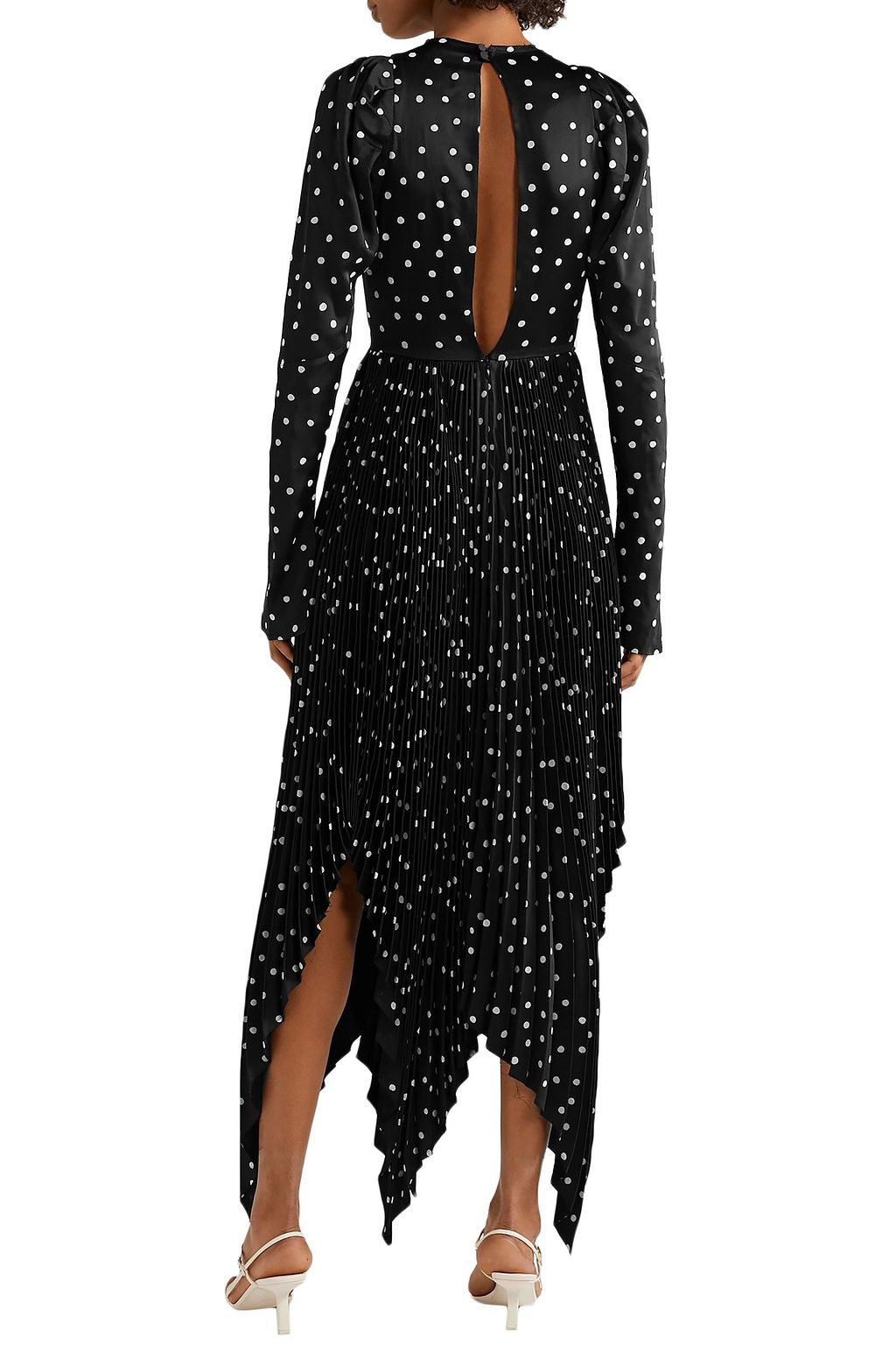 KHAITE Greta asymmetric pleated polka-dot crepe midi dress