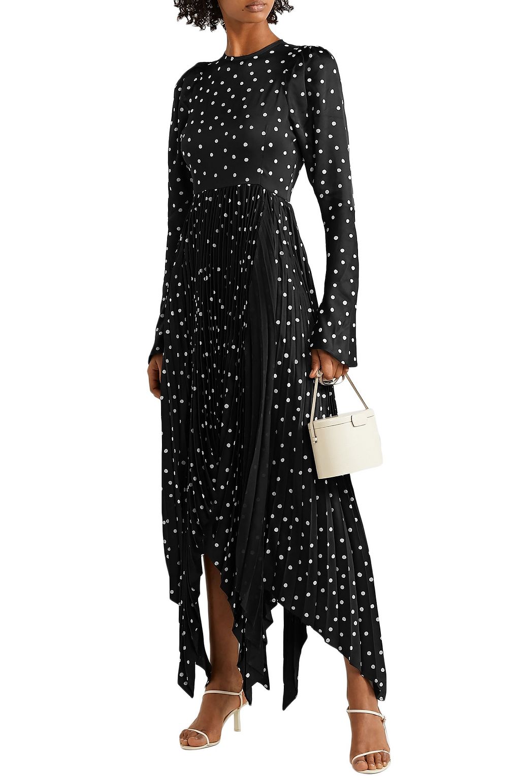 KHAITE Greta asymmetric pleated polka-dot crepe midi dress