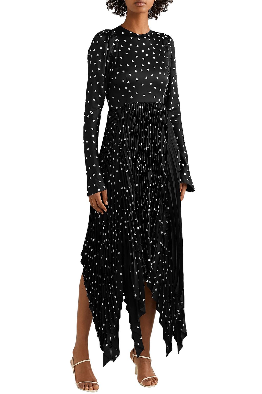 KHAITE Greta asymmetric pleated polka-dot crepe midi dress