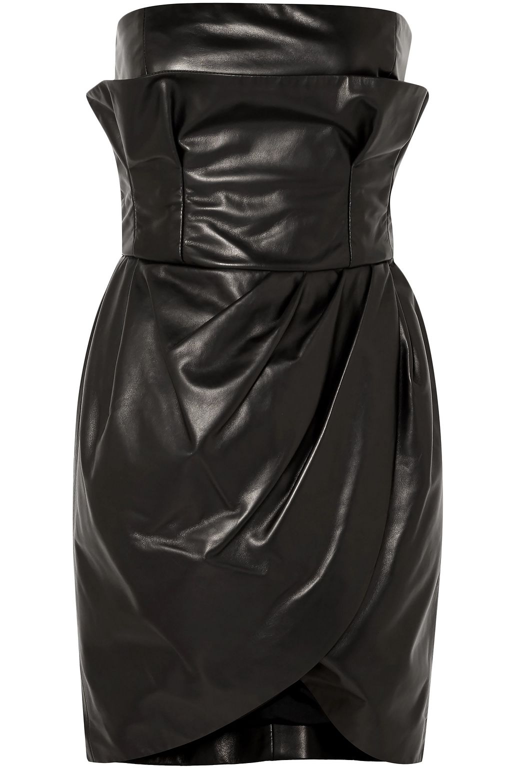 black leather strapless dress