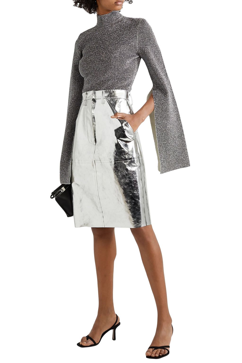 SOLACE LONDON Delta metallic leather skirt