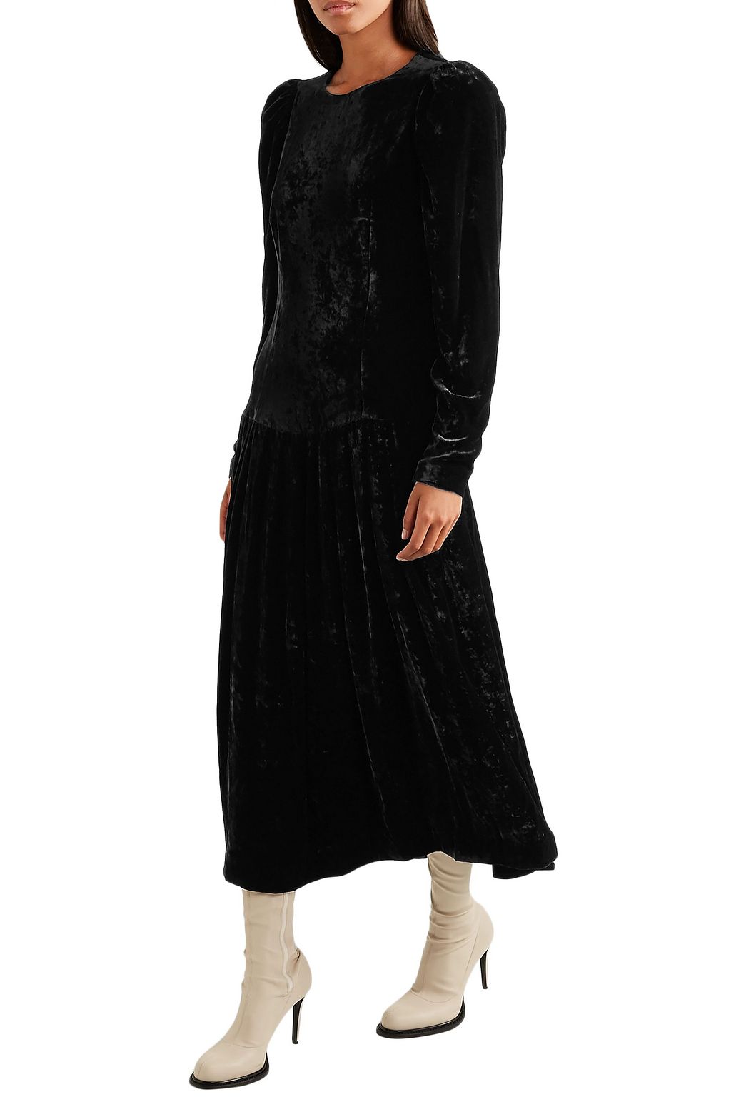 STELLA MCCARTNEY Open-back satin-trimmed velvet midi dress
