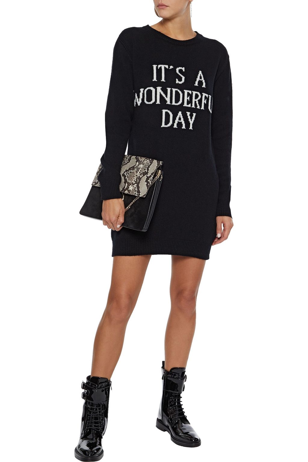 ALBERTA FERRETTI Intarsia wool and cashmere-blend mini dress