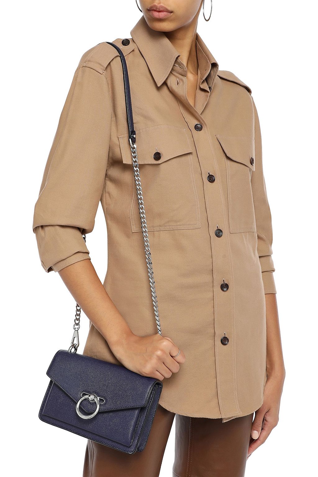 REBECCA MINKOFF Ring-embellished pebbled-leather shoulder bag