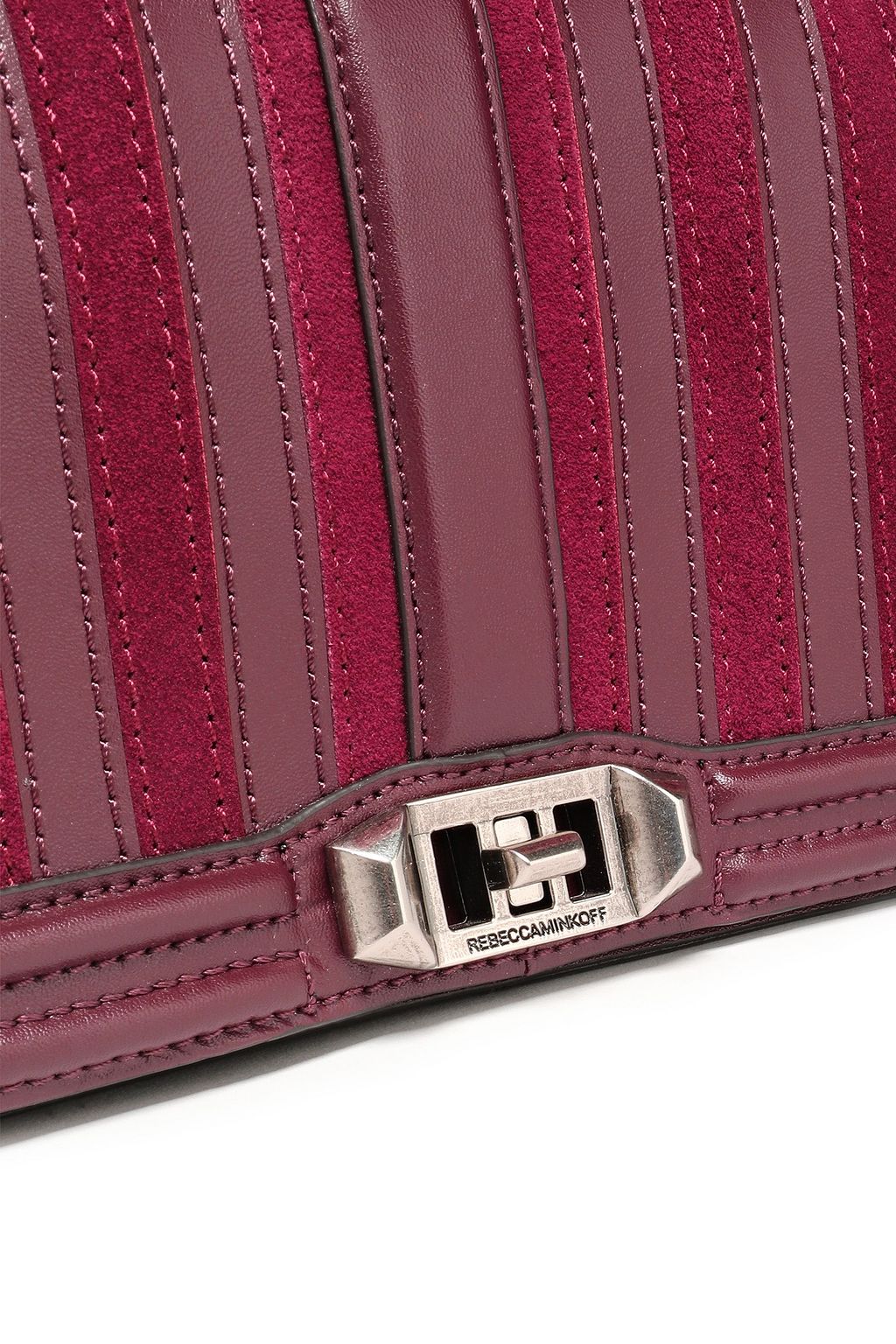 REBECCA MINKOFF Suede-paneled striped leather shoulder bag