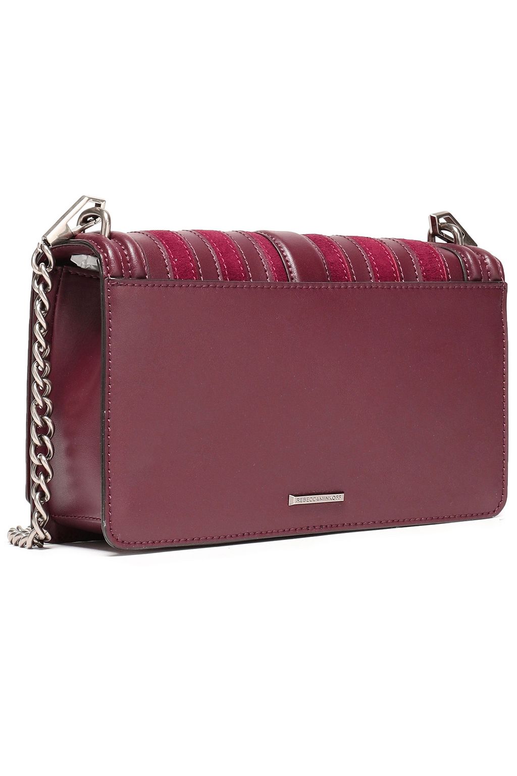 REBECCA MINKOFF Suede-paneled striped leather shoulder bag