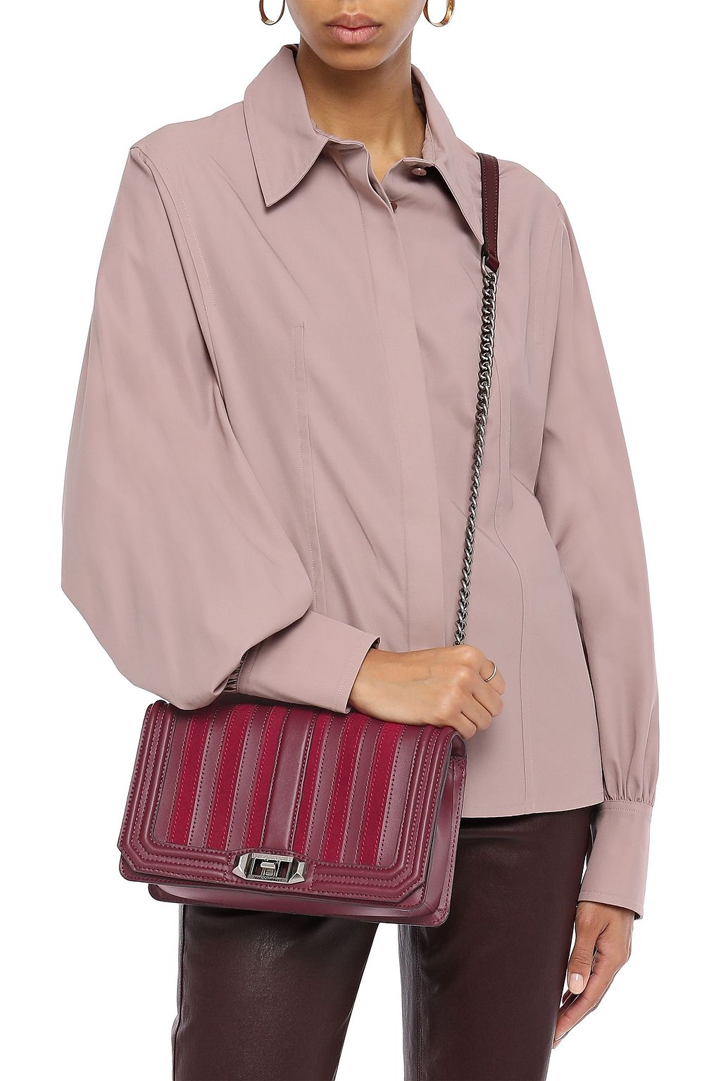 REBECCA MINKOFF Suede-paneled striped leather shoulder bag