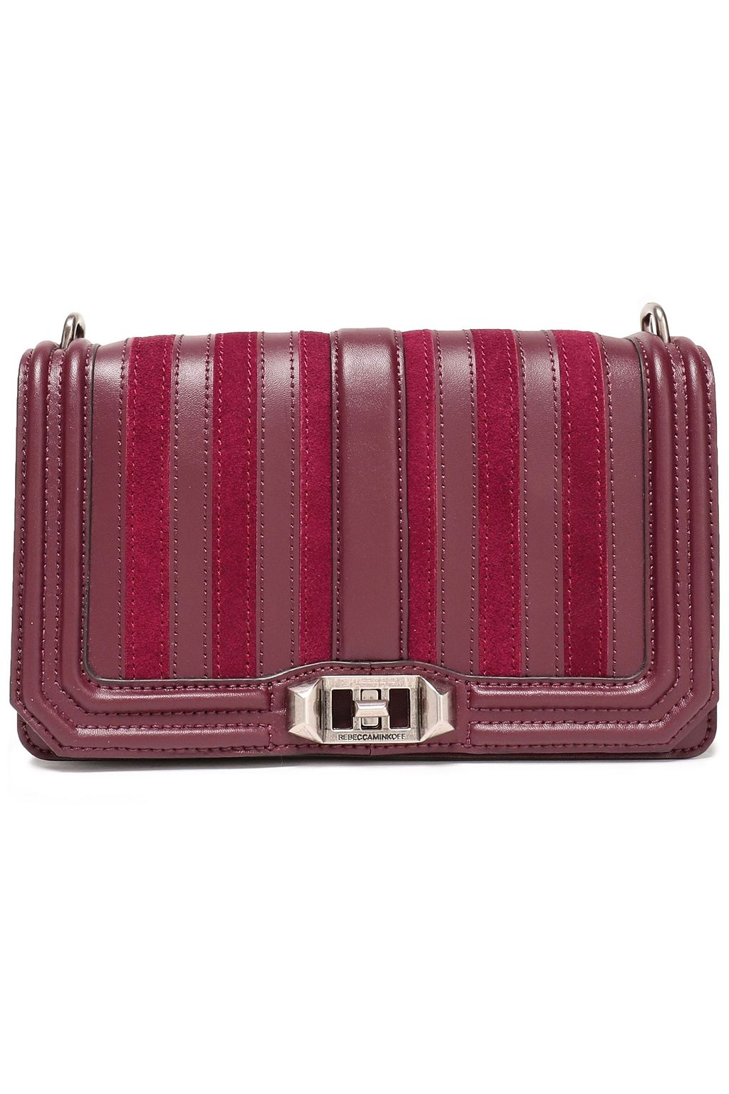 REBECCA MINKOFF Suede-paneled striped leather shoulder bag