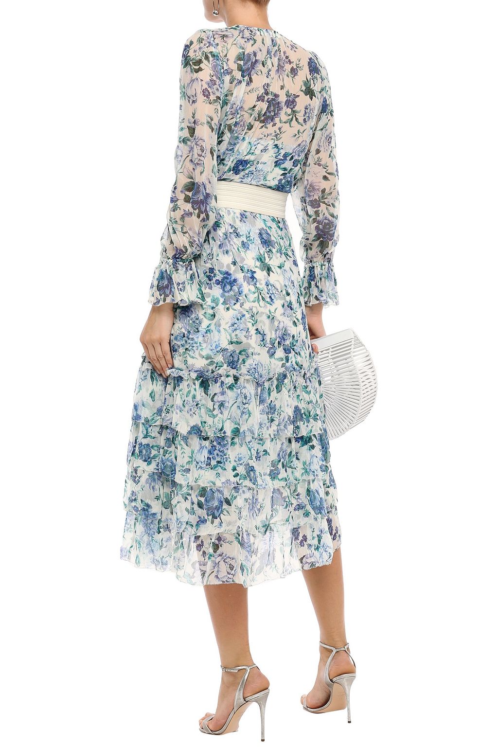 ZIMMERMANN Belted tiered floral-print silk-crepon midi dress