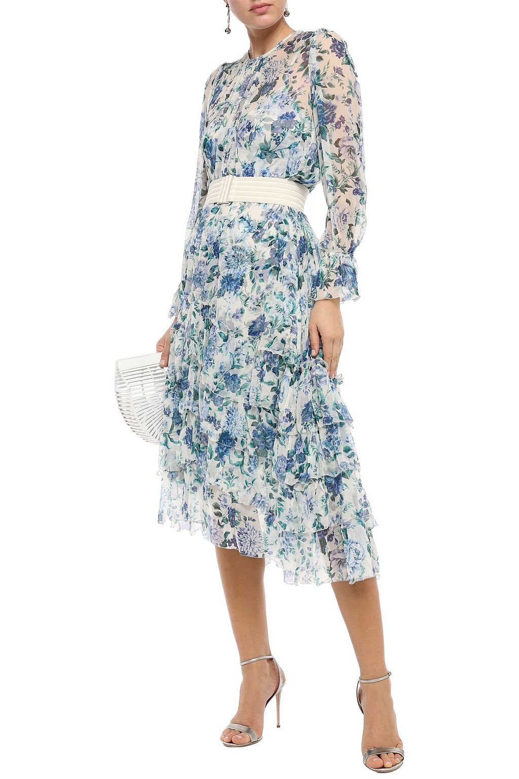 ZIMMERMANN Belted tiered floral-print silk-crepon midi dress