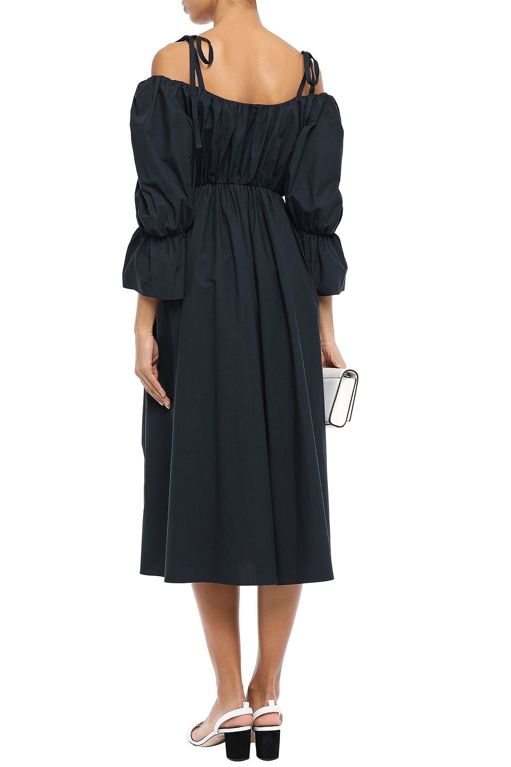 GOEN.J Cold-shoulder bow-detailed ruffled cotton-poplin midi dress