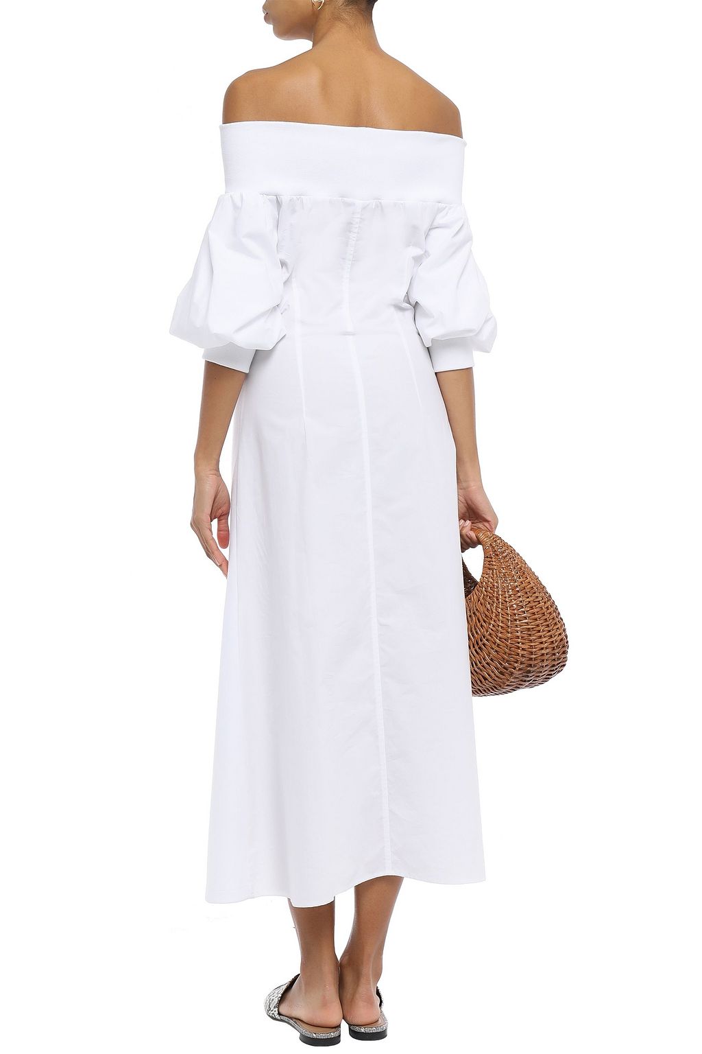 GOEN.J Off-the-shoulder cotton-jersey and poplin midi dress