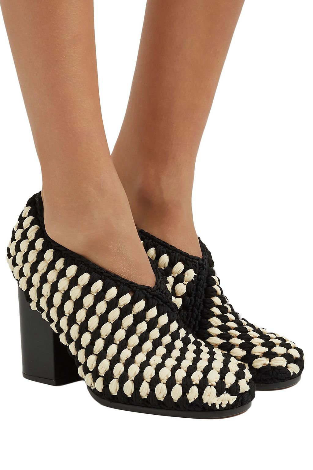 PROENZA SCHOULER Leather-paneled two-tone macramé pumps