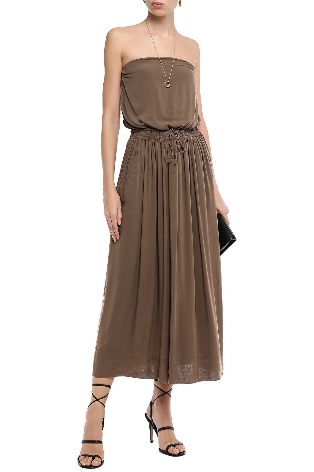 JAMES PERSE Strapless gathered voile midi dress