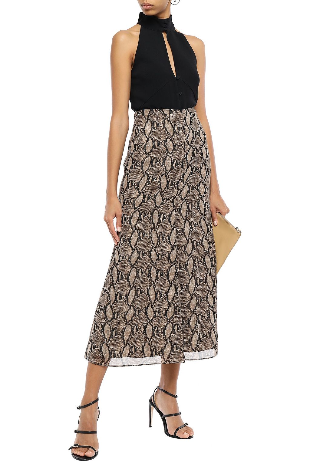 GOEN.J Snake-print georgette midi skirt