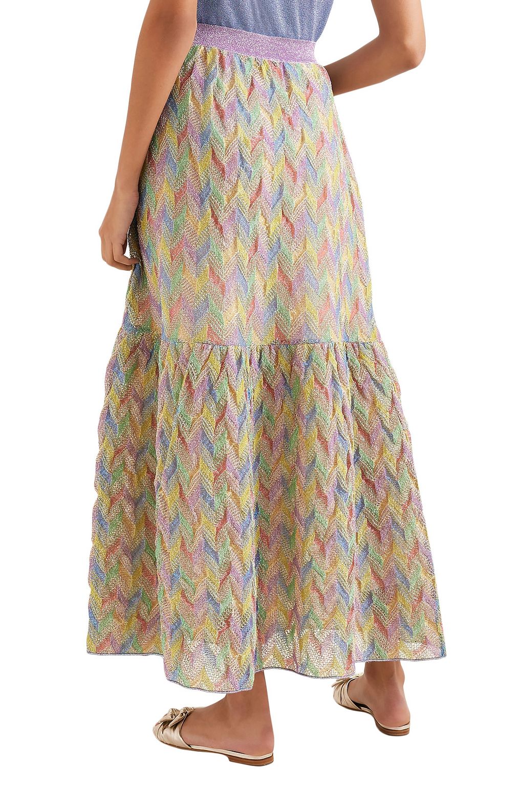MISSONI Flared metallic crochet-knit maxi skirt