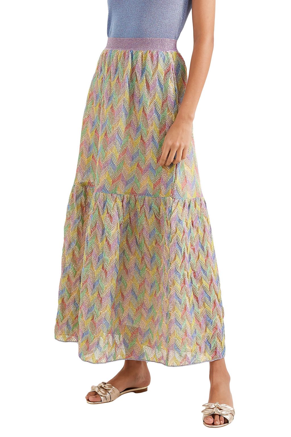 MISSONI Flared metallic crochet-knit maxi skirt