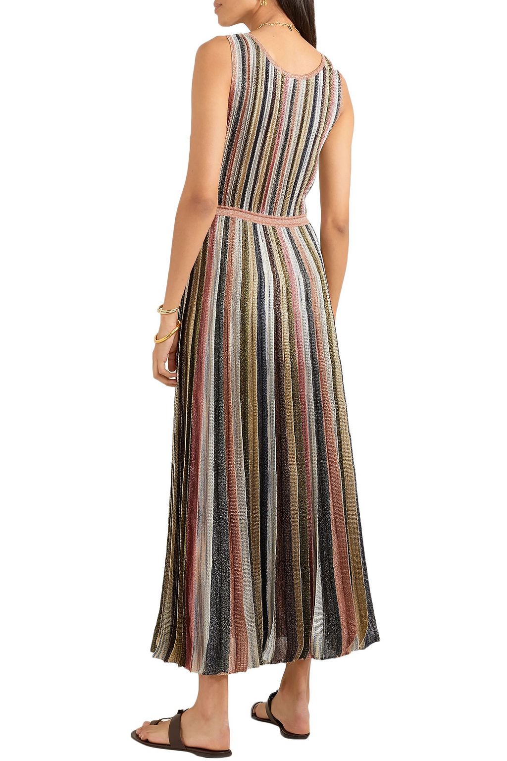 MISSONI Wrap-effect pleated metallic striped maxi dress