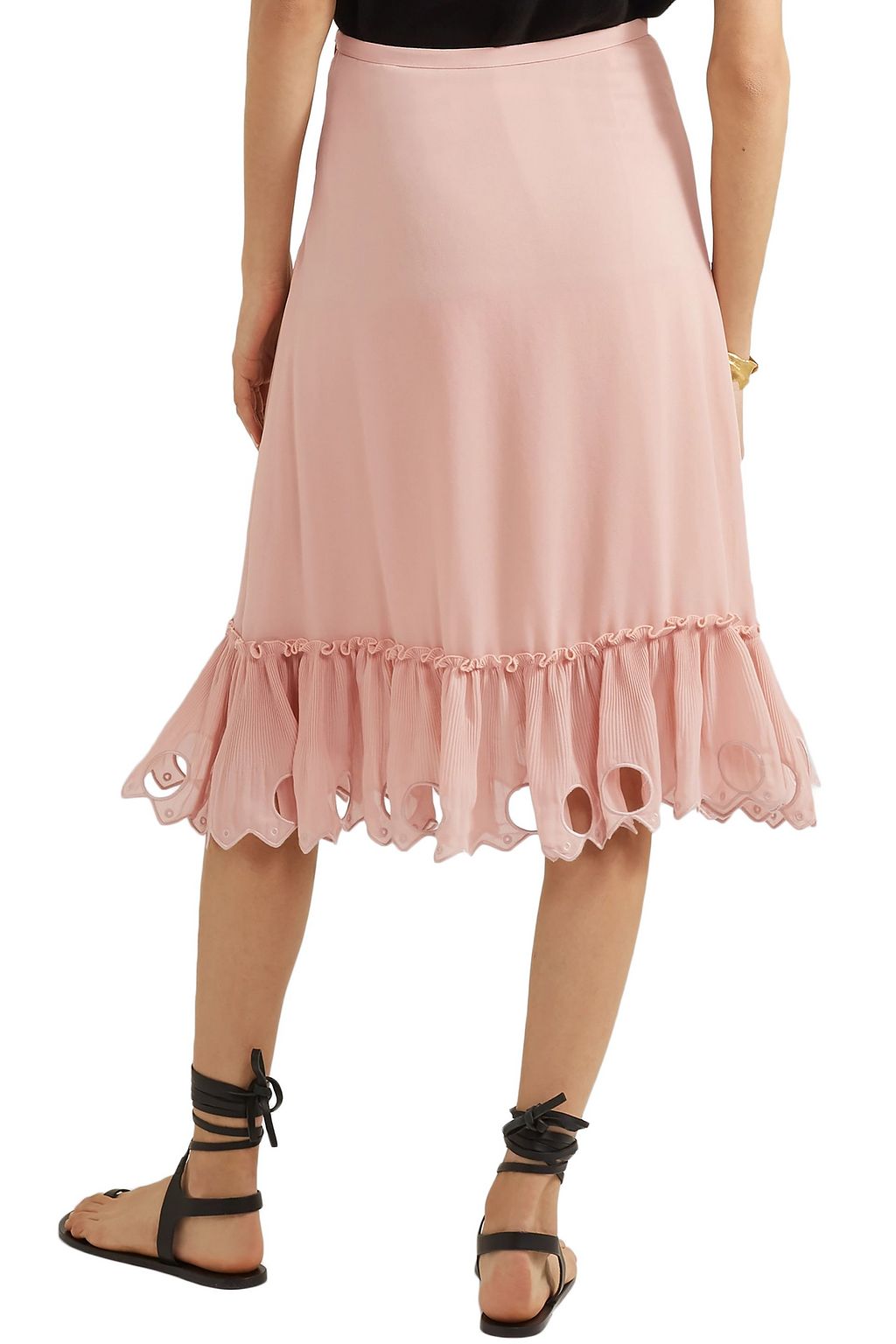 SEE BY CHLOÉ Fluted broderie anglaise-trimmed georgette skirt