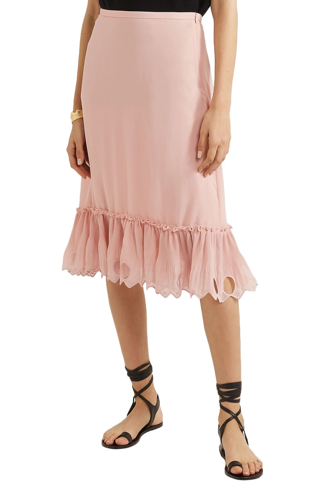 SEE BY CHLOÉ Fluted broderie anglaise-trimmed georgette skirt