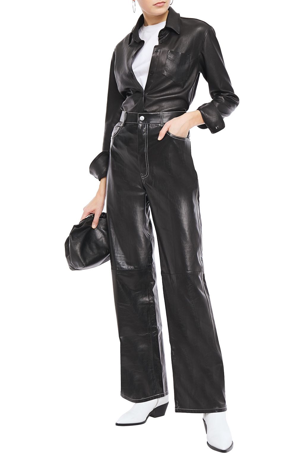 HELMUT LANG Leather wide-leg pants