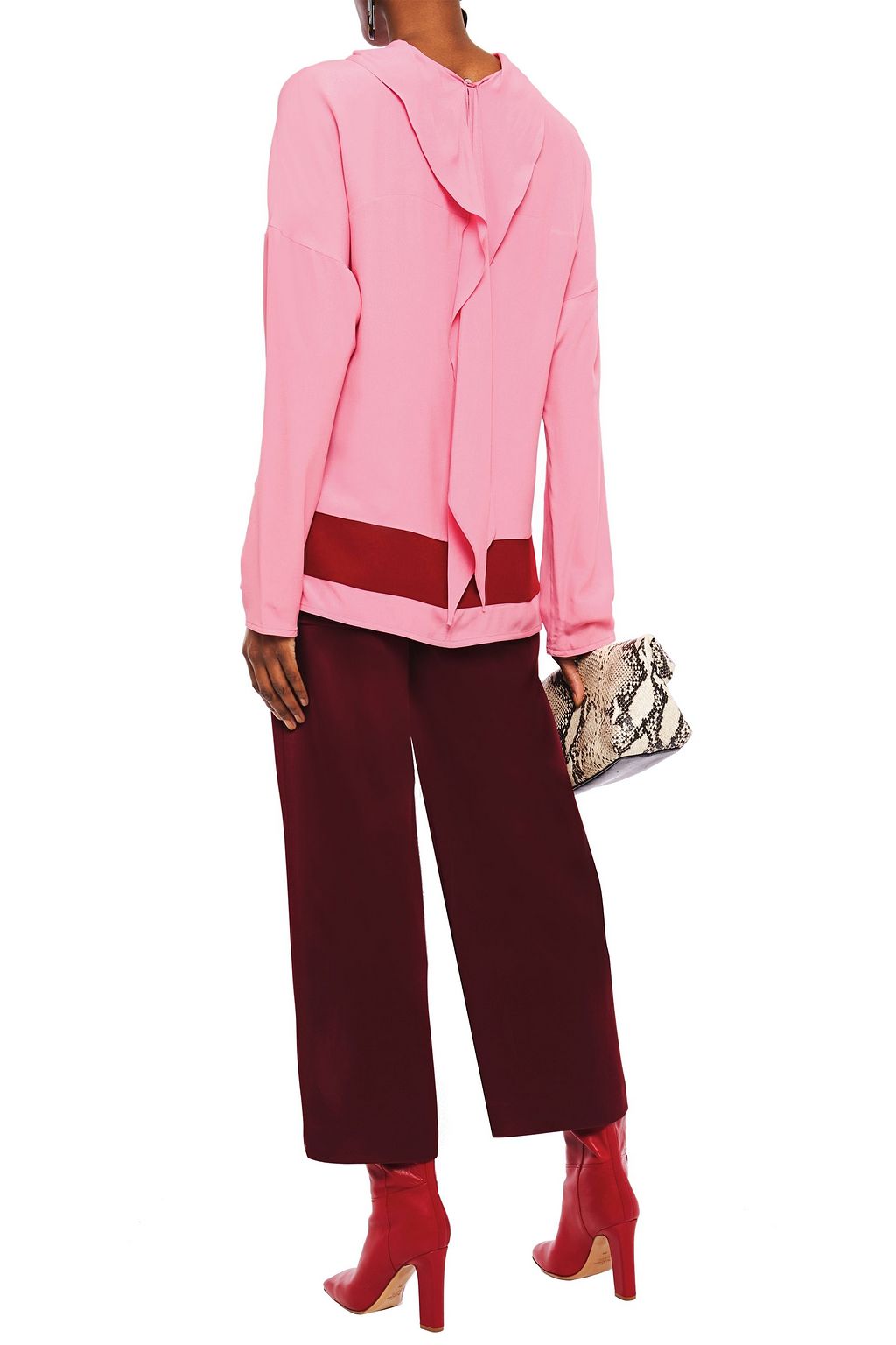 MARNI Satin crepe-trimmed draped crepe de chine top