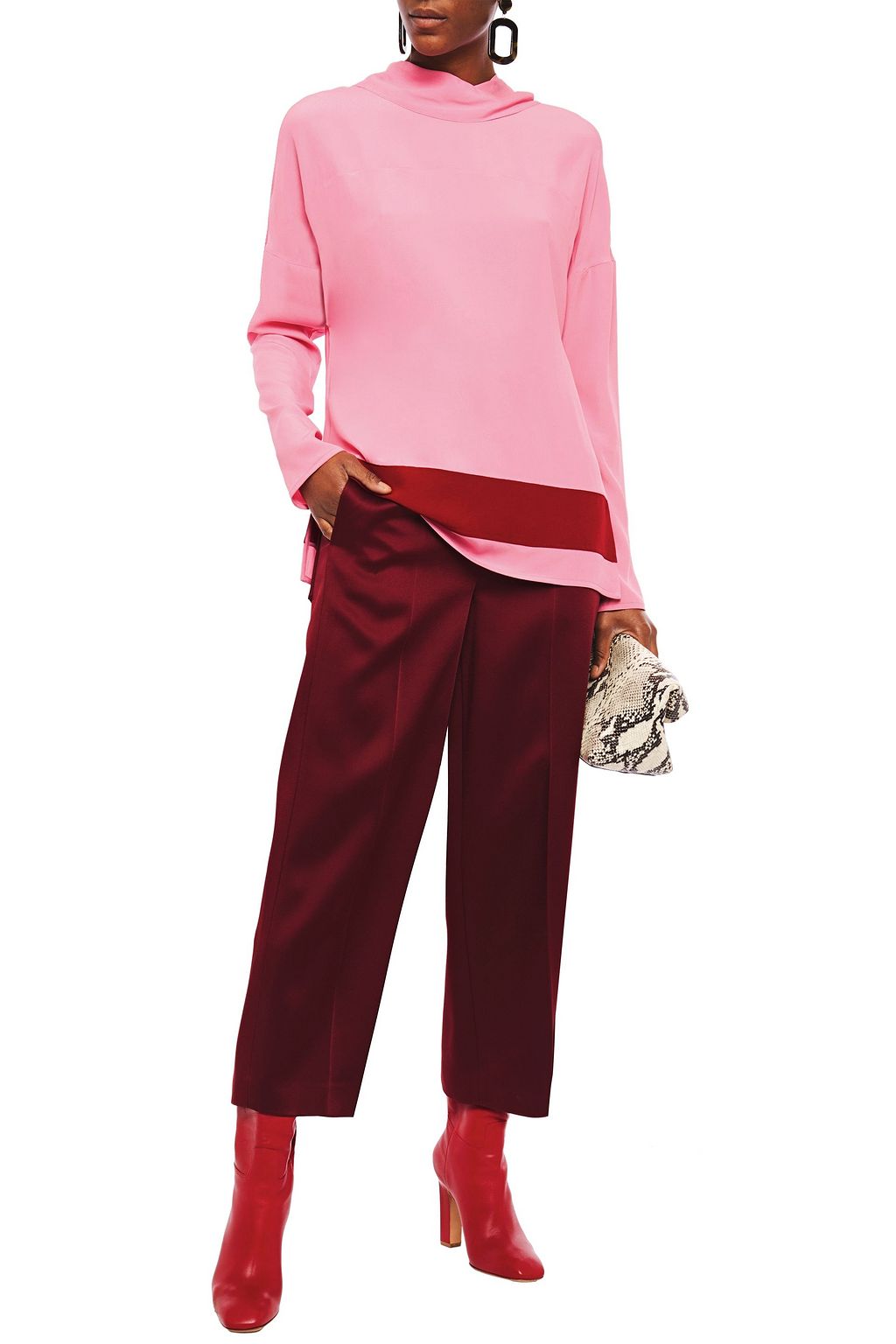 MARNI Satin crepe-trimmed draped crepe de chine top