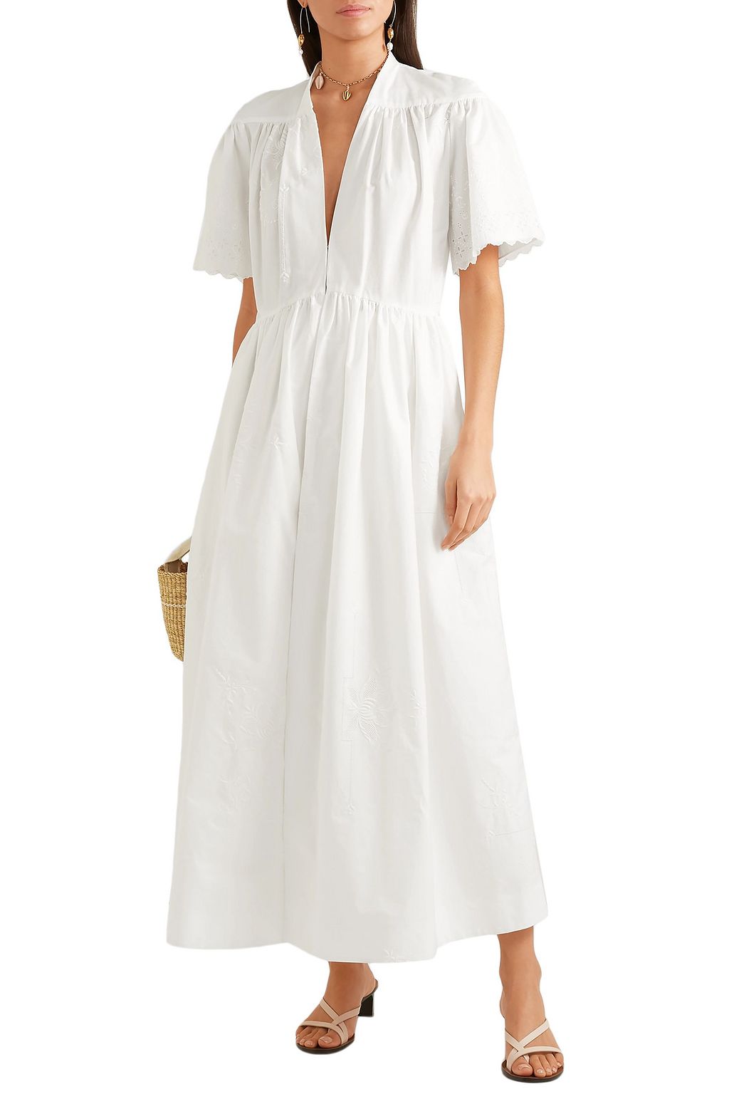 STELLA MCCARTNEY Embroidered cotton-poplin midi dress