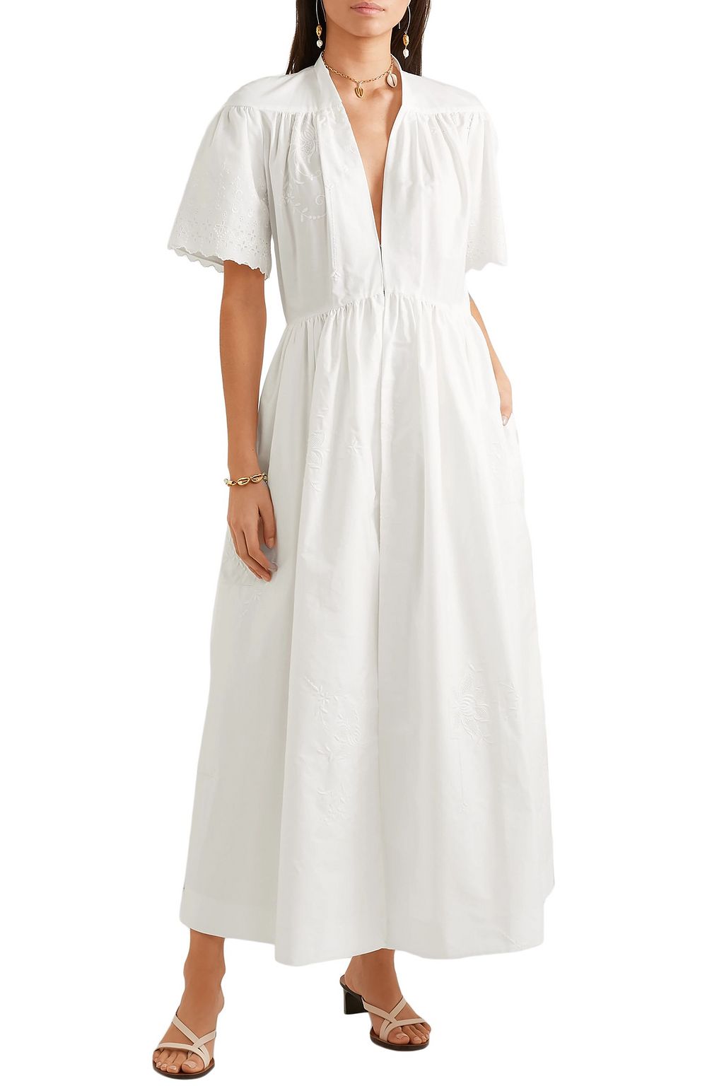 STELLA MCCARTNEY Embroidered cotton-poplin midi dress