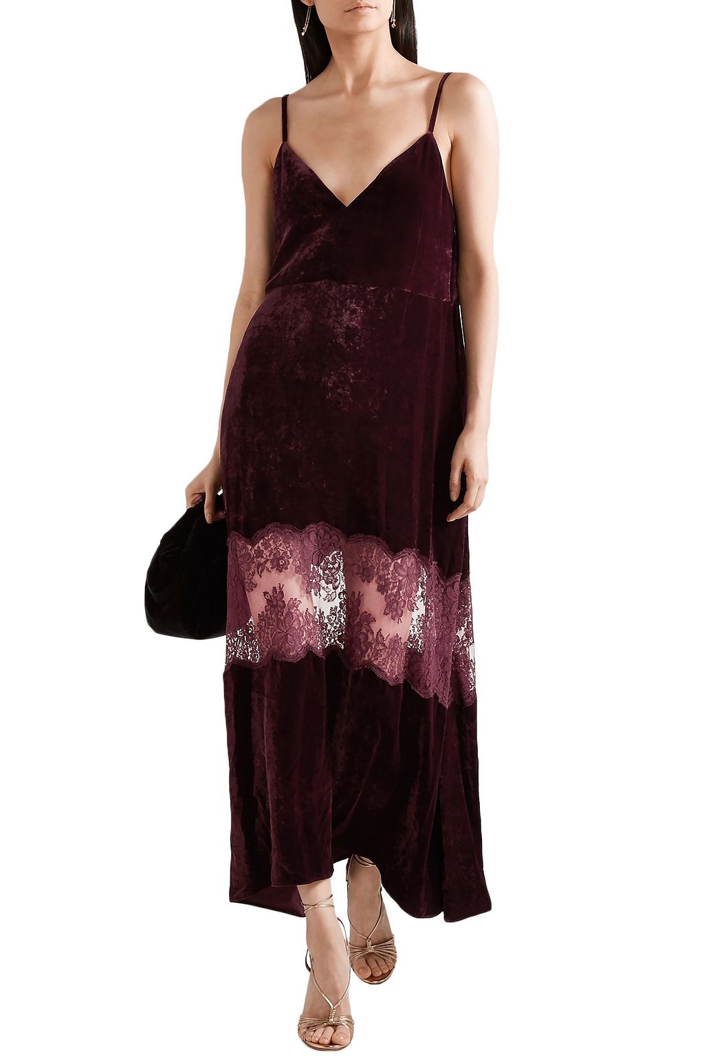 STELLA MCCARTNEY Kelsey lace-paneled velvet maxi dress