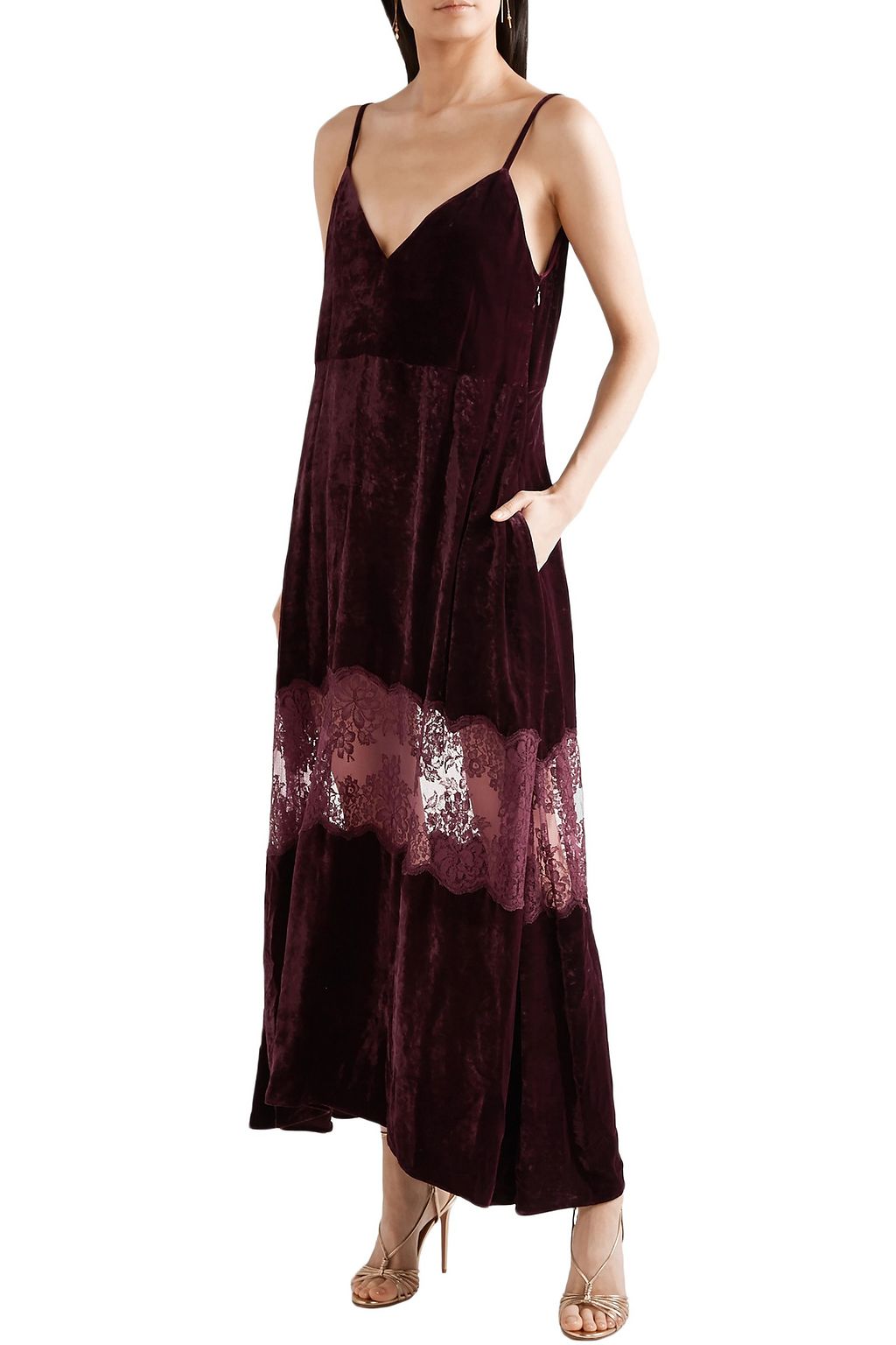 STELLA MCCARTNEY Kelsey lace-paneled velvet maxi dress