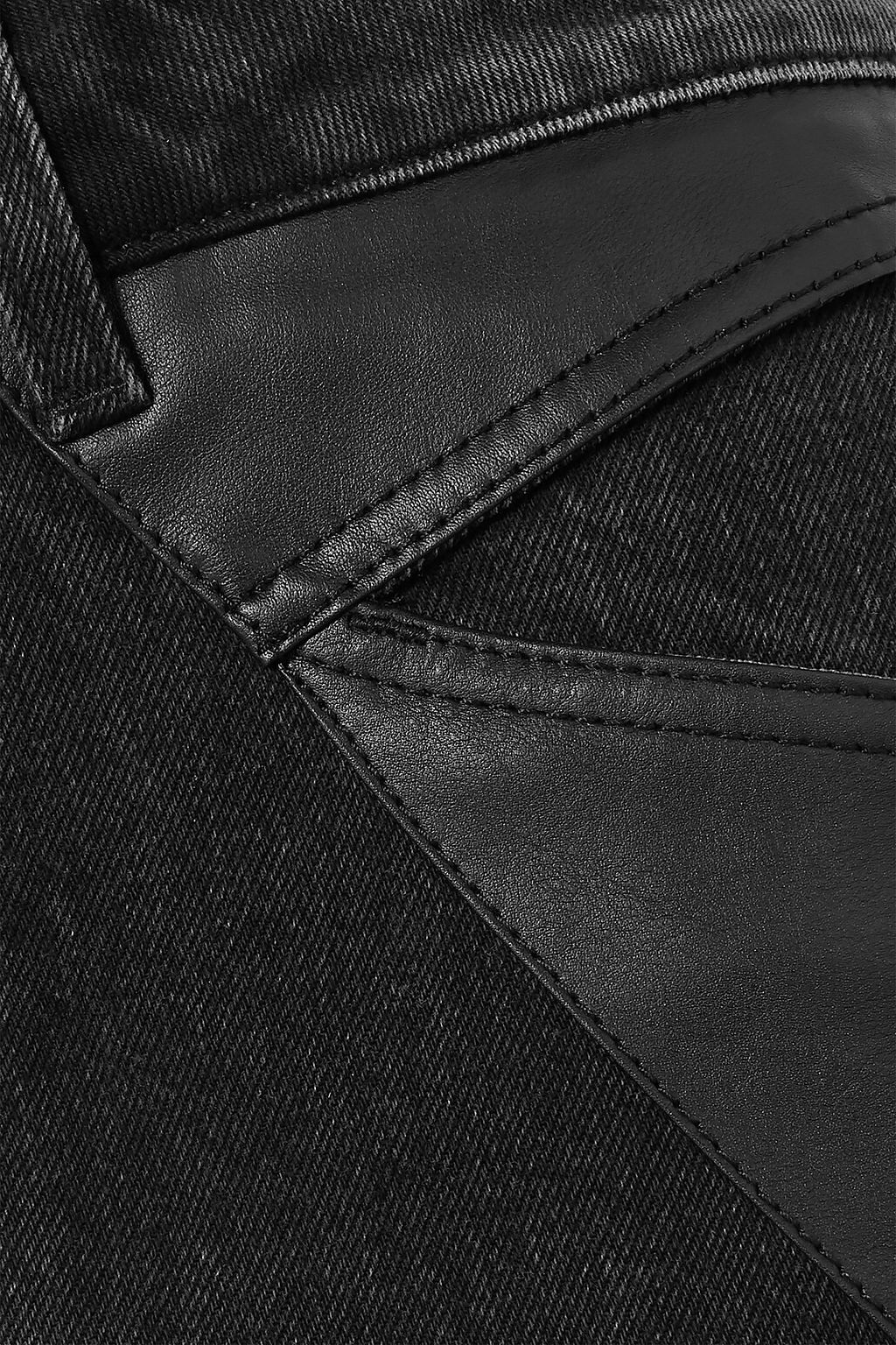 GIVENCHY Leather-paneled denim midi skirt