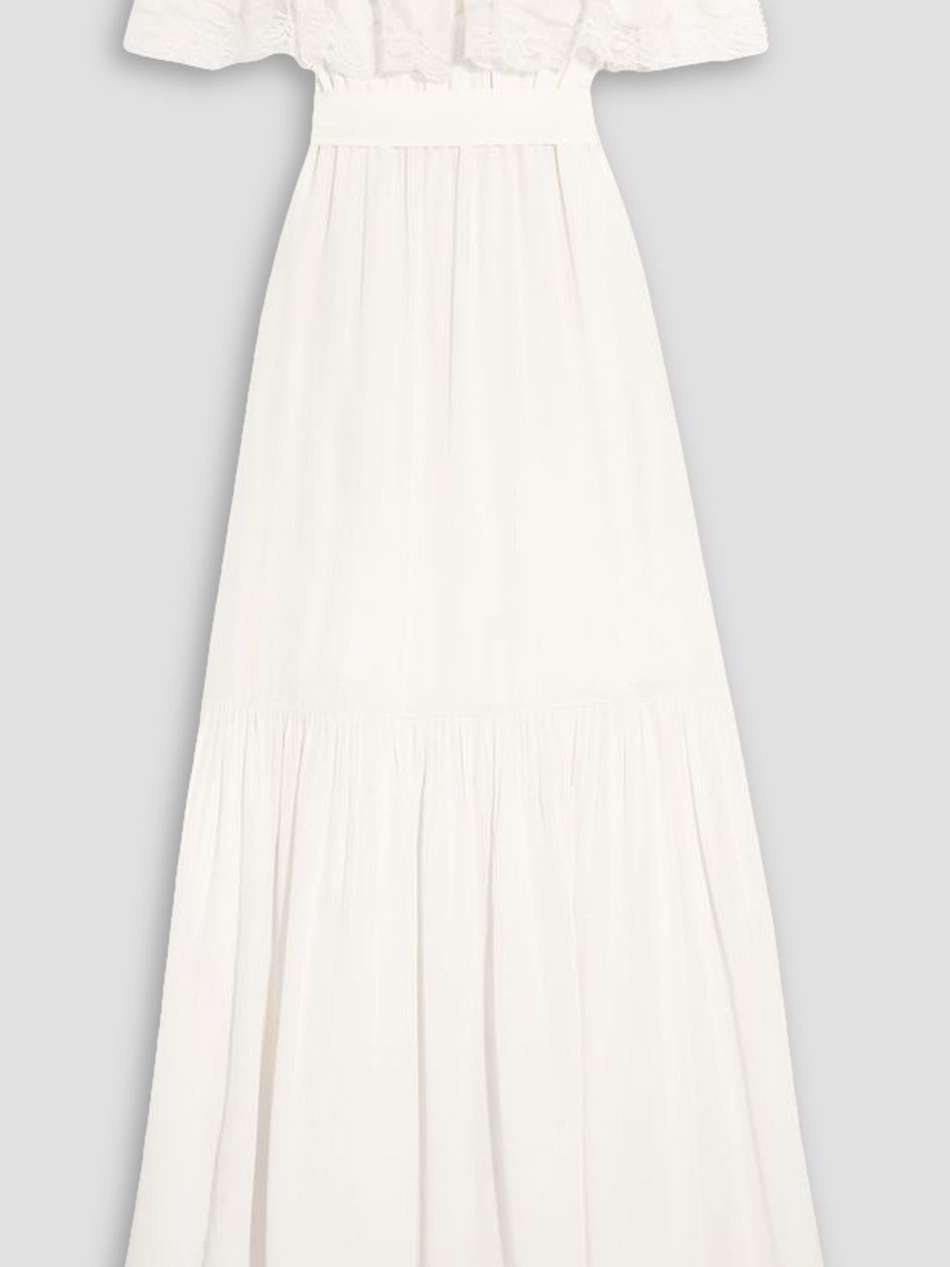 felicity off-the-shoulder lace-trimmed silk crepe de chine gown
