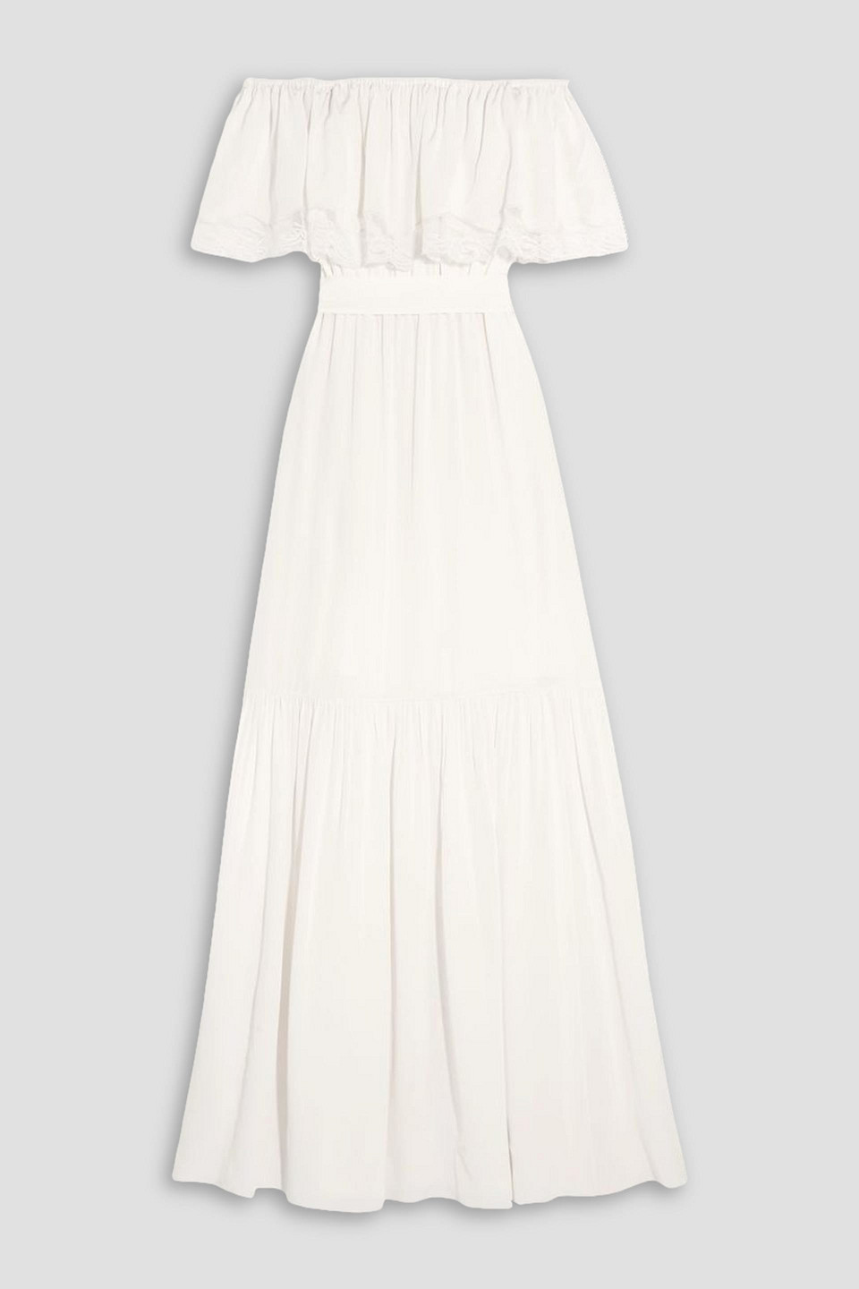 Felicity off-the-shoulder lace-trimmed silk crepe de chine gown