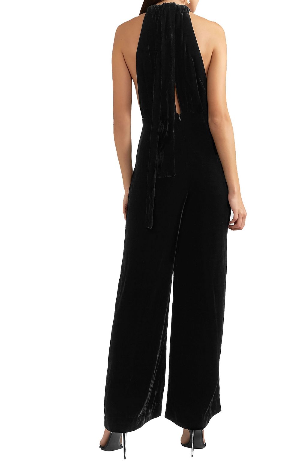 ROTATE BIRGER CHRISTENSEN Tie-neck velvet wide-leg jumpsuit