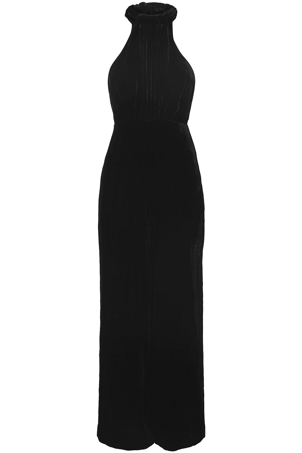 Tie-neck velvet wide-leg jumpsuit