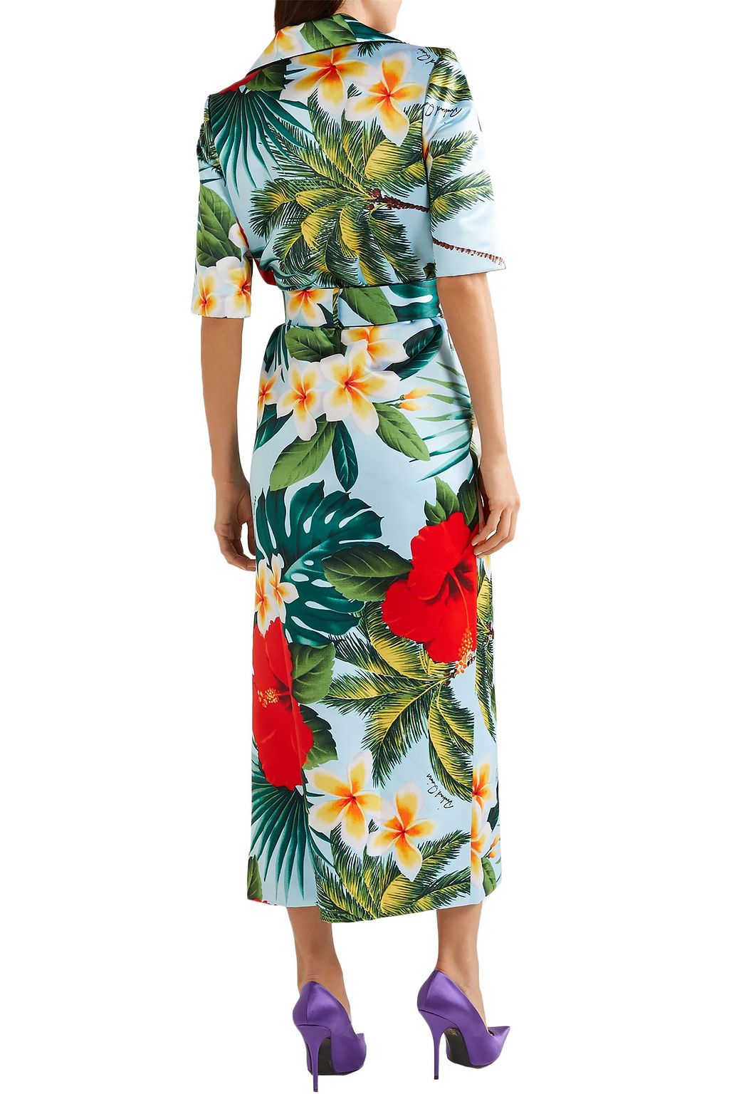 RICHARD QUINN Belted printed duchesse-satin midi dress