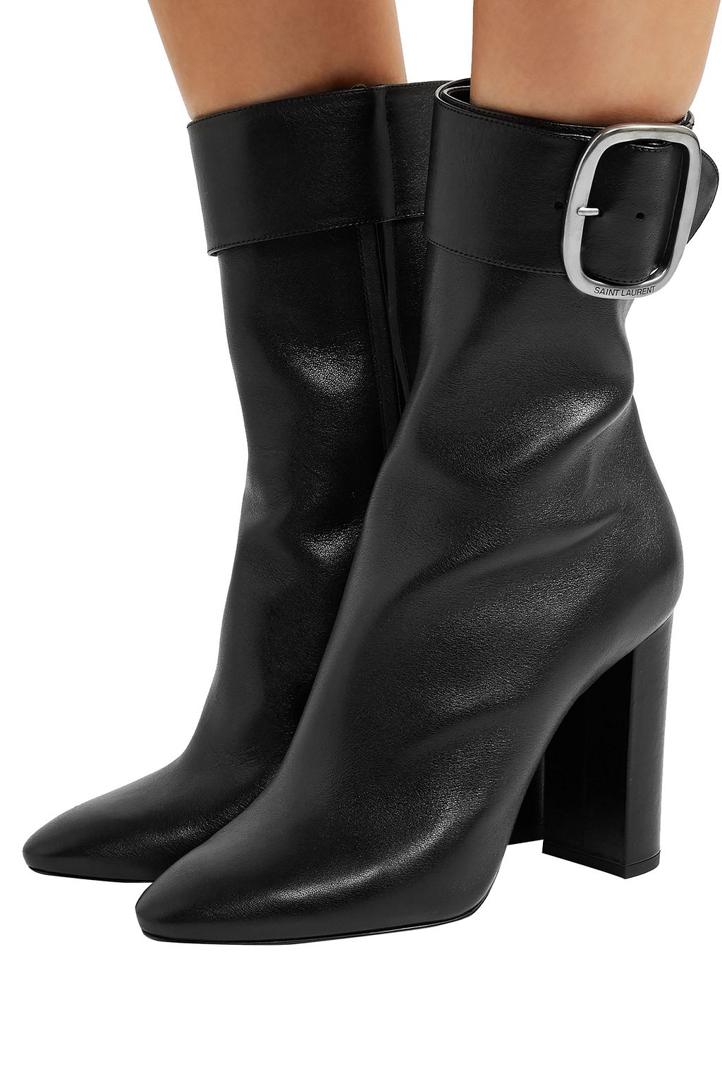 SAINT LAURENT Buckle-detailed leather ankle boots