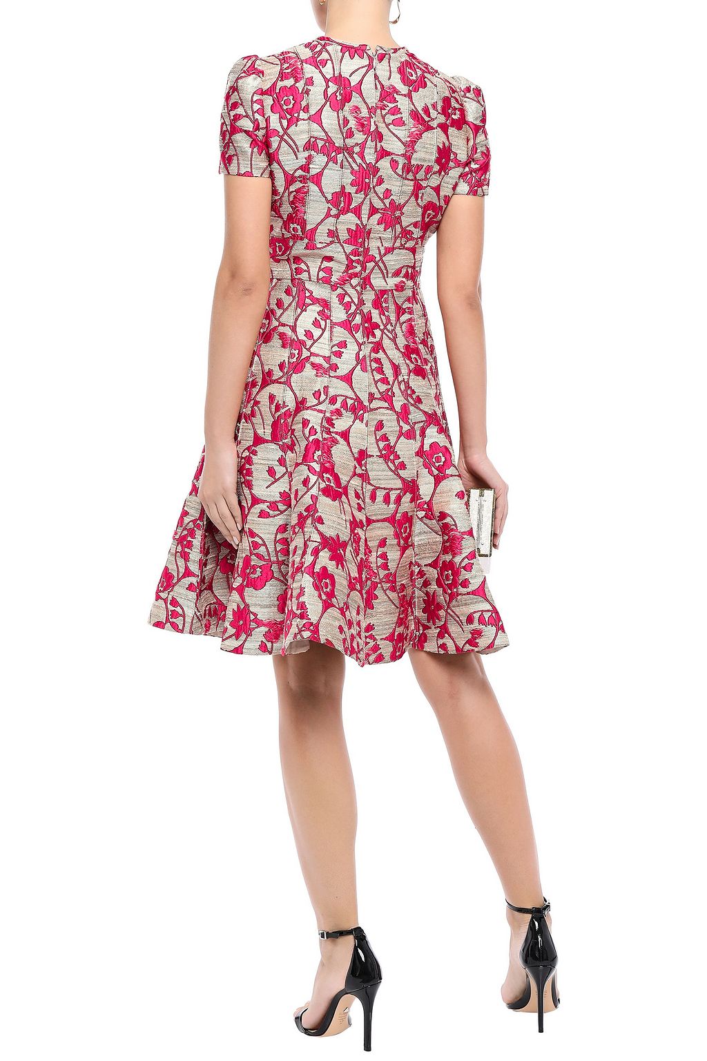 VALENTINO GARAVANI フローラルジャカード フレアミニワンピース メタリック