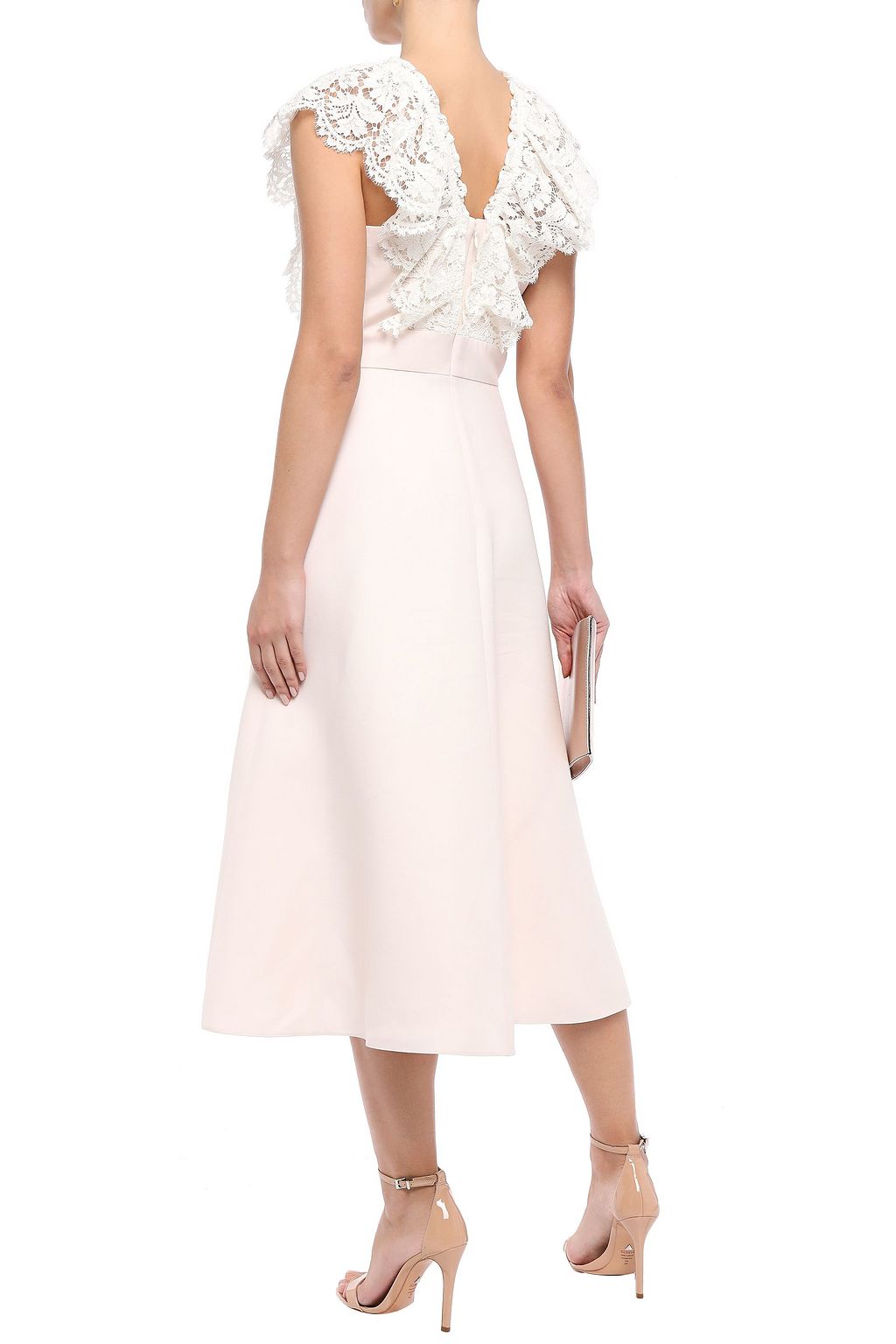 VALENTINO GARAVANI Lace-trimmed wool and silk-blend midi dress