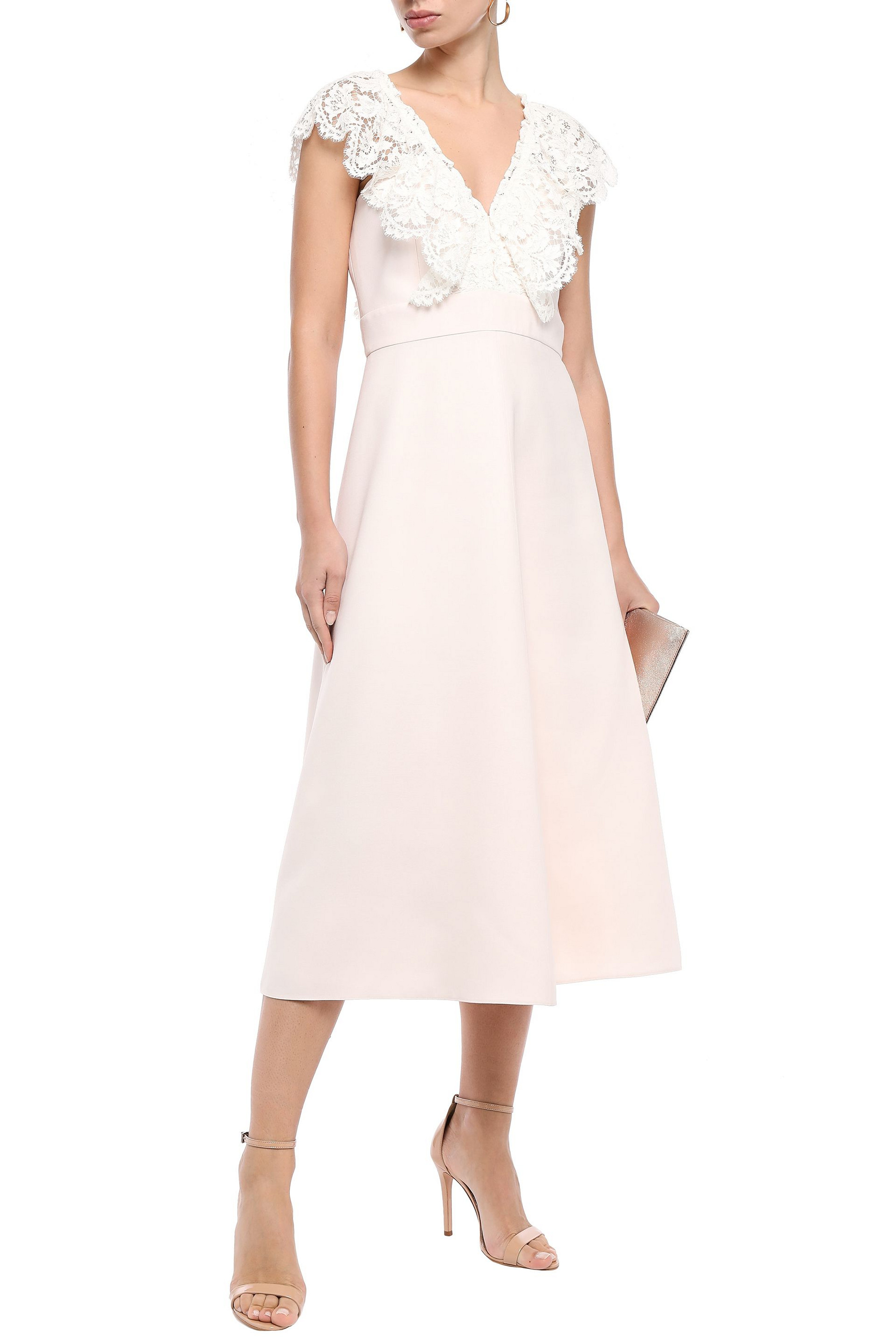 Valentino Garavani Lace-trimmed wool and silk-blend midi dress