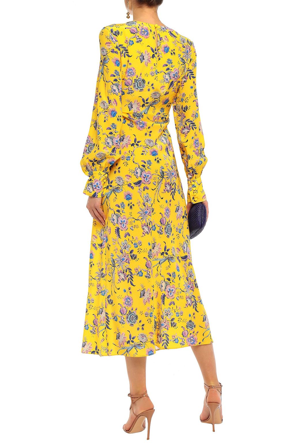 LES RÊVERIES Floral-print silk crepe de chine midi dress