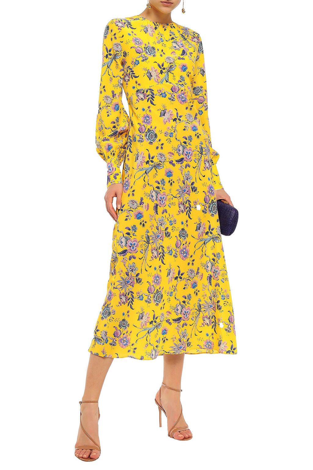 LES RÊVERIES Floral-print silk crepe de chine midi dress