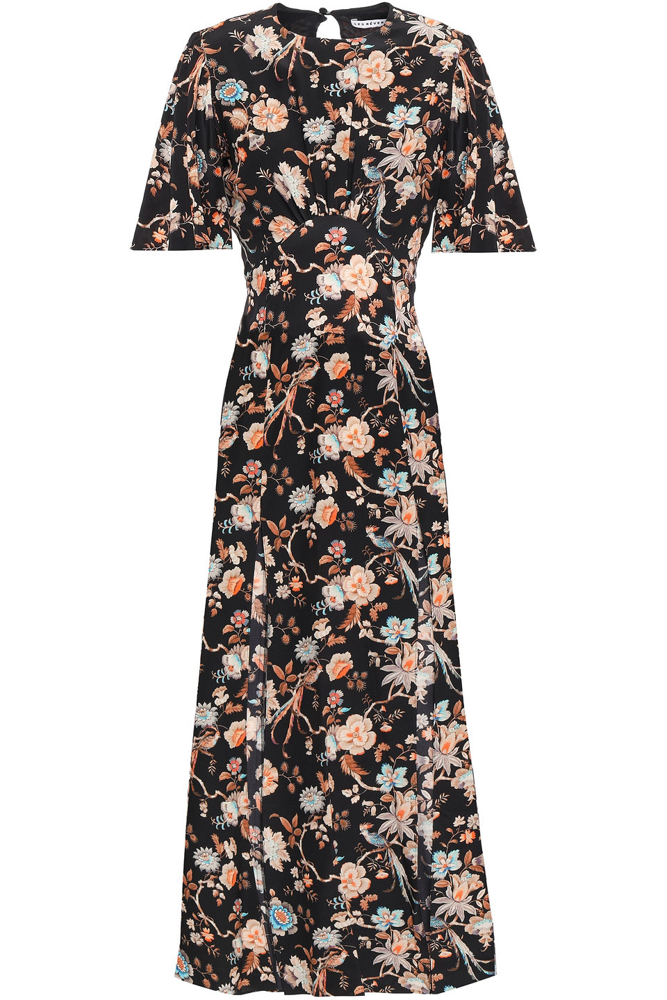 Les Rêveries Woman Cutout Floral-print Silk Crepe De Chine Midi Dress Black Size 10