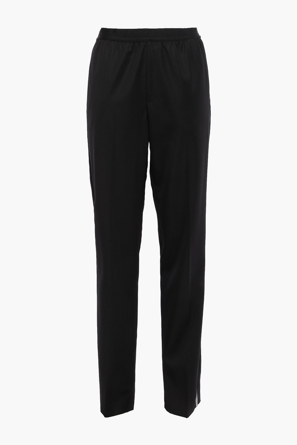 helmut lang - satin-trimmed wool-twill tapered pants - black - us 6