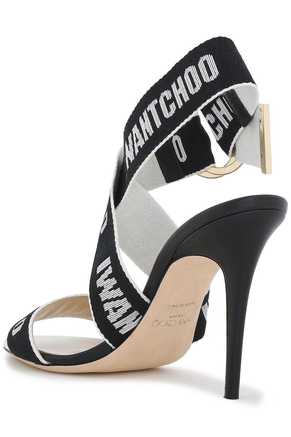 JIMMY CHOO Leather and jacquard sandals