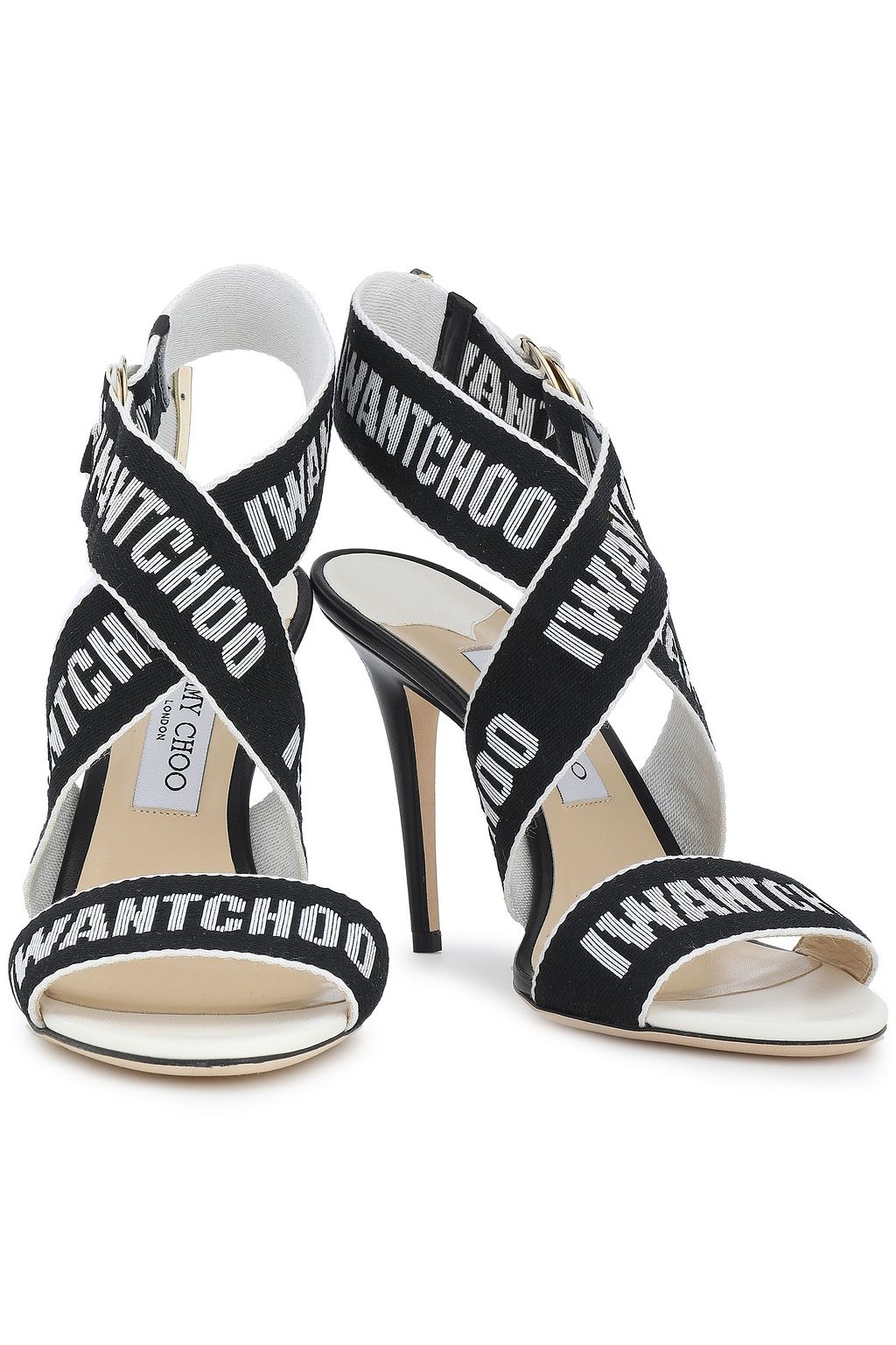 JIMMY CHOO Leather and jacquard sandals