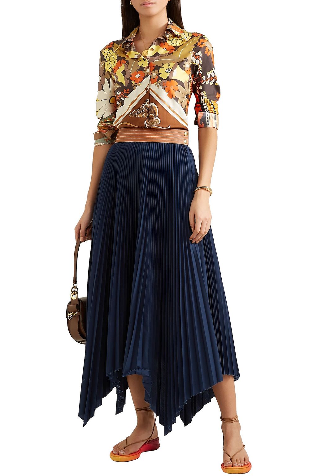 CHLOÉ Lace-up suede-trimmed degradé lizard-effect leather sandals