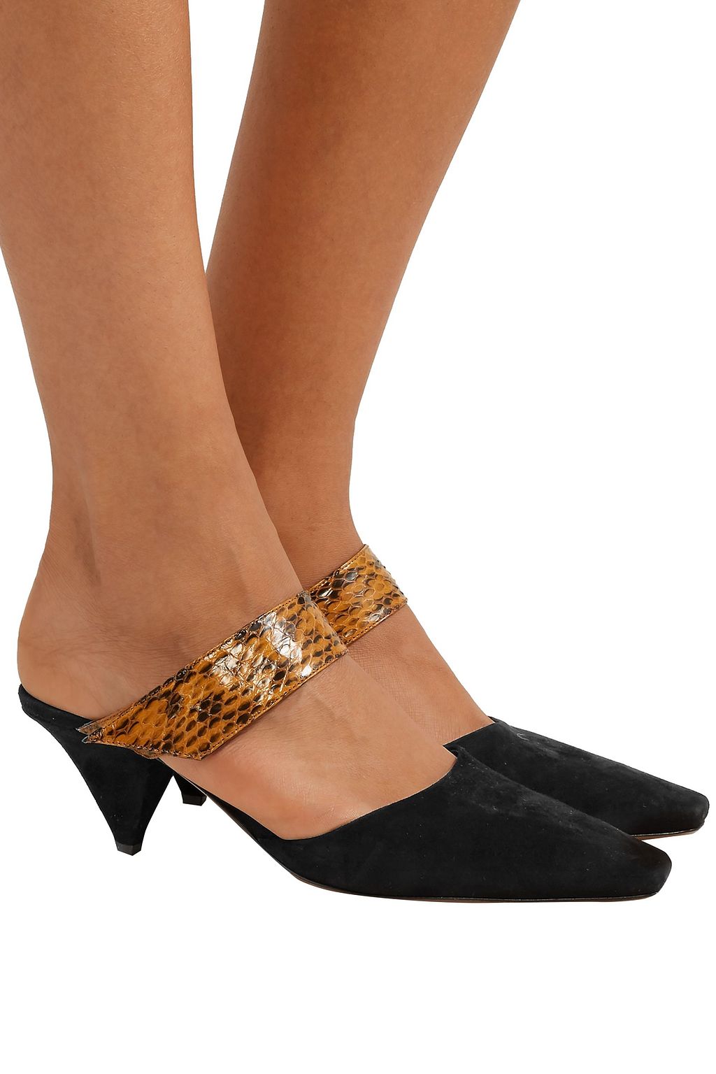 NEOUS Seven suede and elaphe mules